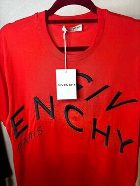 Givenchy Red Crewneck Tee with Black Logo Embroidered Tag Size XL